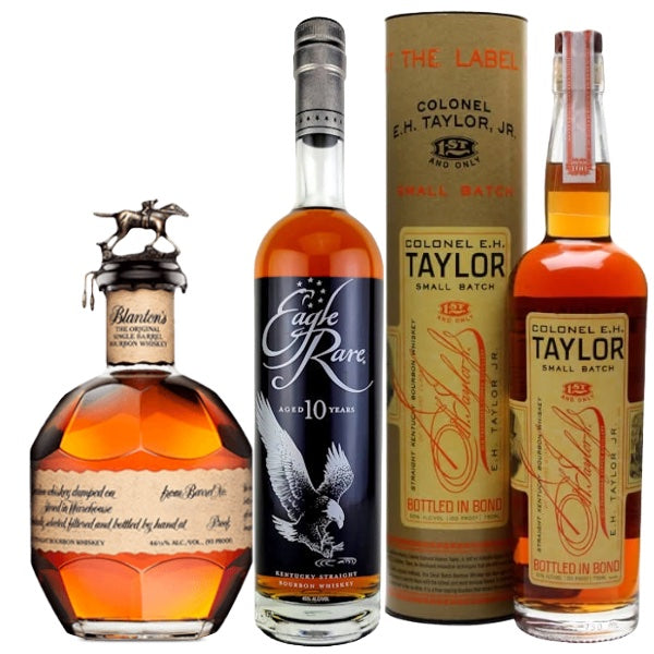 Colonel E. H. Taylor Small Batch, Blanton's Single Barrel and Eagle Rare 10yr Bourbon Whiskey Bundle